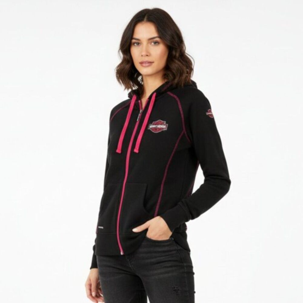 Harley Davidson Marion IL Black & Pink Zip Up Hoodie Jacket M